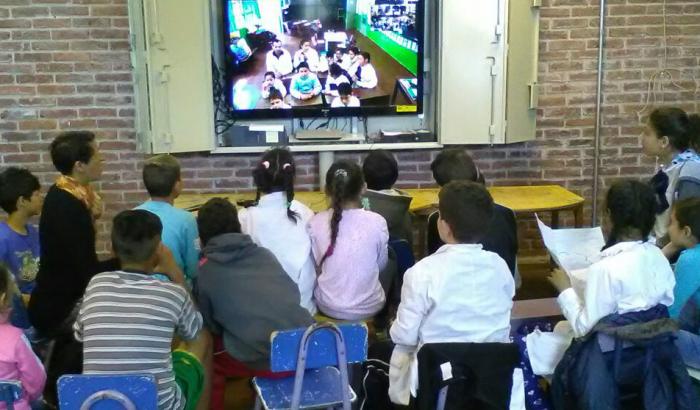 Videoconferencia: niños y niñas de Municipio F y de Escuela rural 110 de Soriano